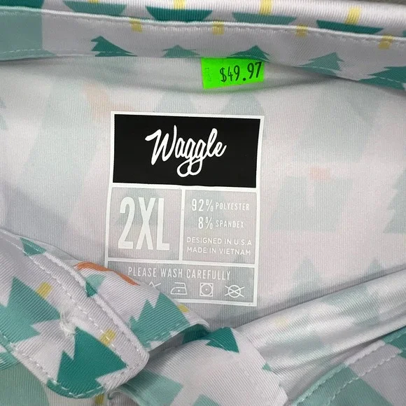 Waggle Fox Holes Polo Shirt Mens 2XL Mint Green Tree Pattern Performance Stretch - Picture 7 of 9
